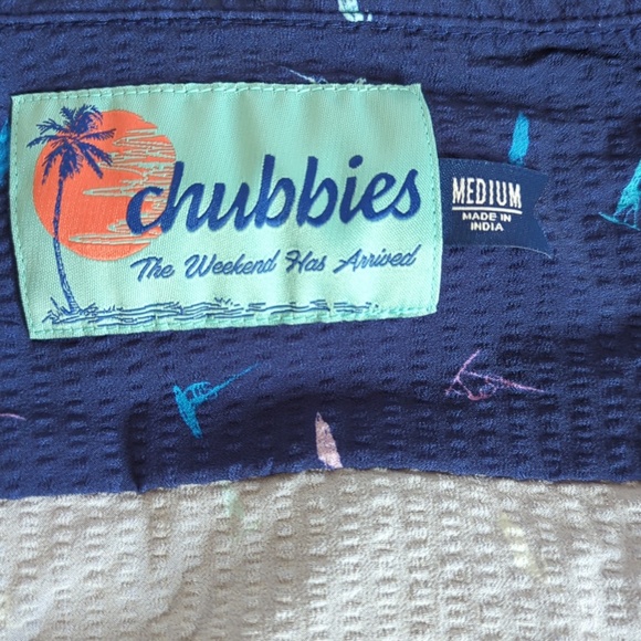 Chubbies Men’s M Blue Sailboat Nautical Print Short Sleeve Button Down S… - Picture 3 of 8